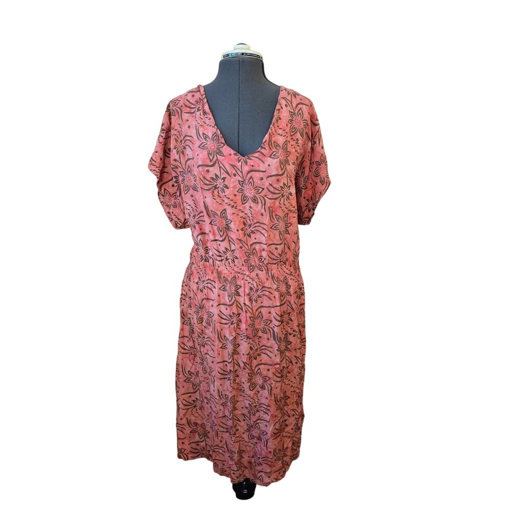 Go Fish Clothing &‎ Jewelry Co. Womens XL Floral Print Rayon Pink Dress